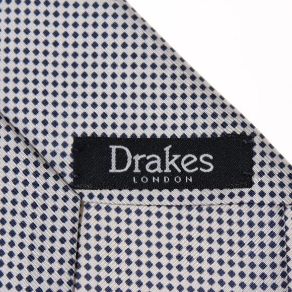 Drake's NWT Neck Tie in Blue & White Geometric Pattern 100% Silk